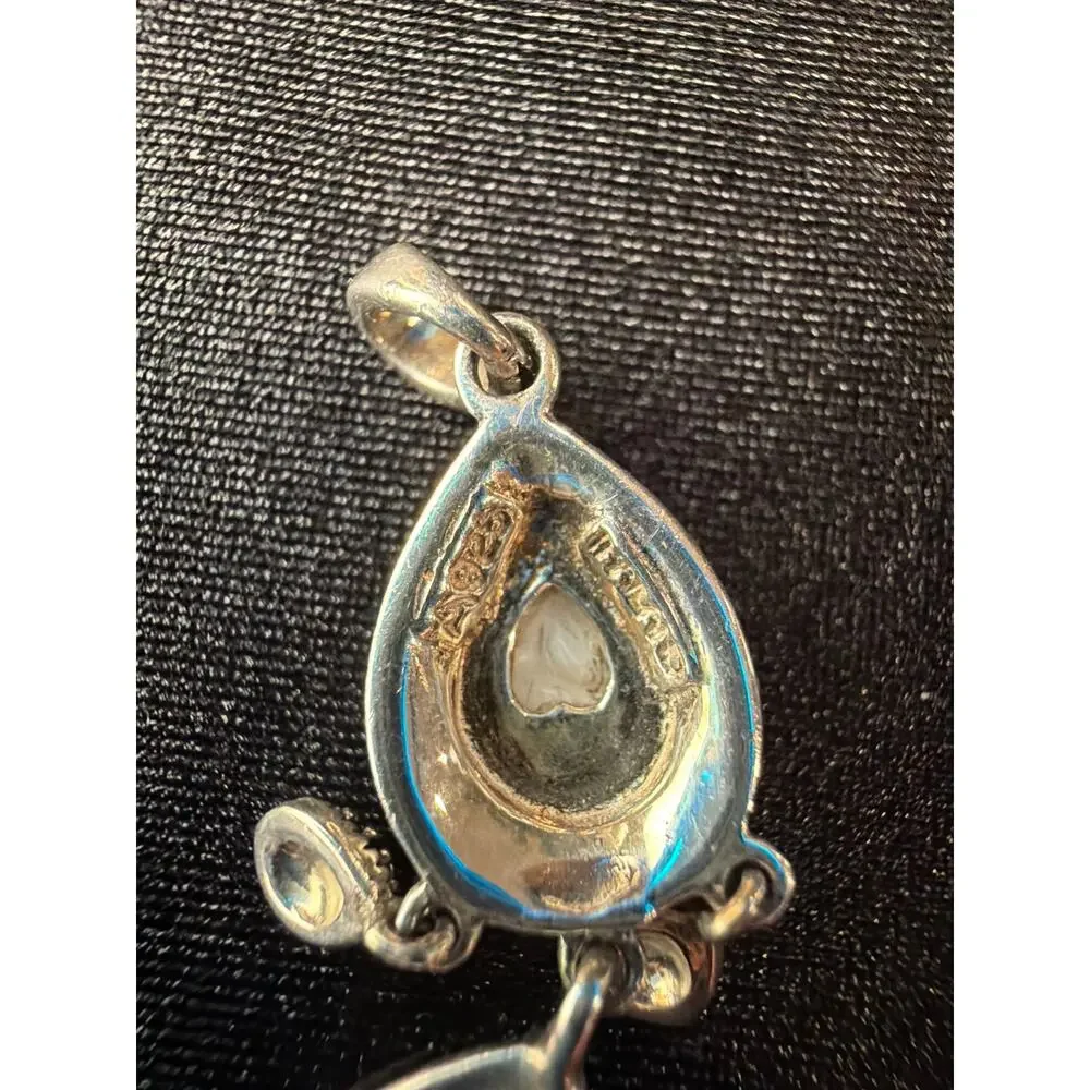 Vintage marcasite and multi-gemstone pendant, 925 sterling silver Thailand. - Picture 4 of 6